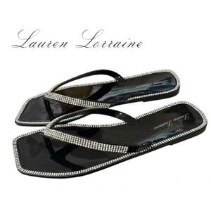 Lauren Lorraine Women's Black Rhinestone Thong Sandals Shoes‎ Sz 7 / #S1108